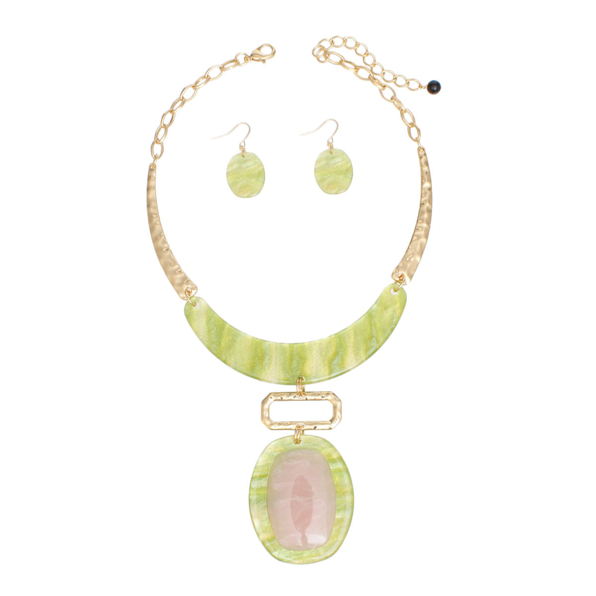 Pink and Green Marbled Geo Pendant Set