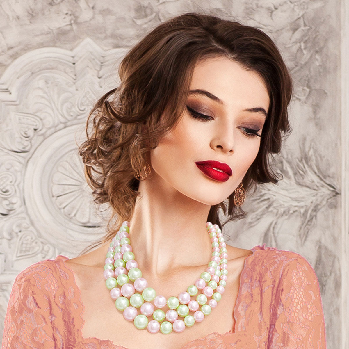 Light Pink Green 3 Layered Pearl Sorority