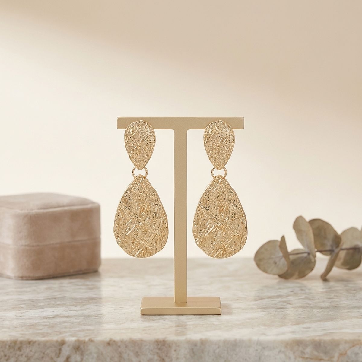 Clip On Double Teardrop Melted Gold Earrings