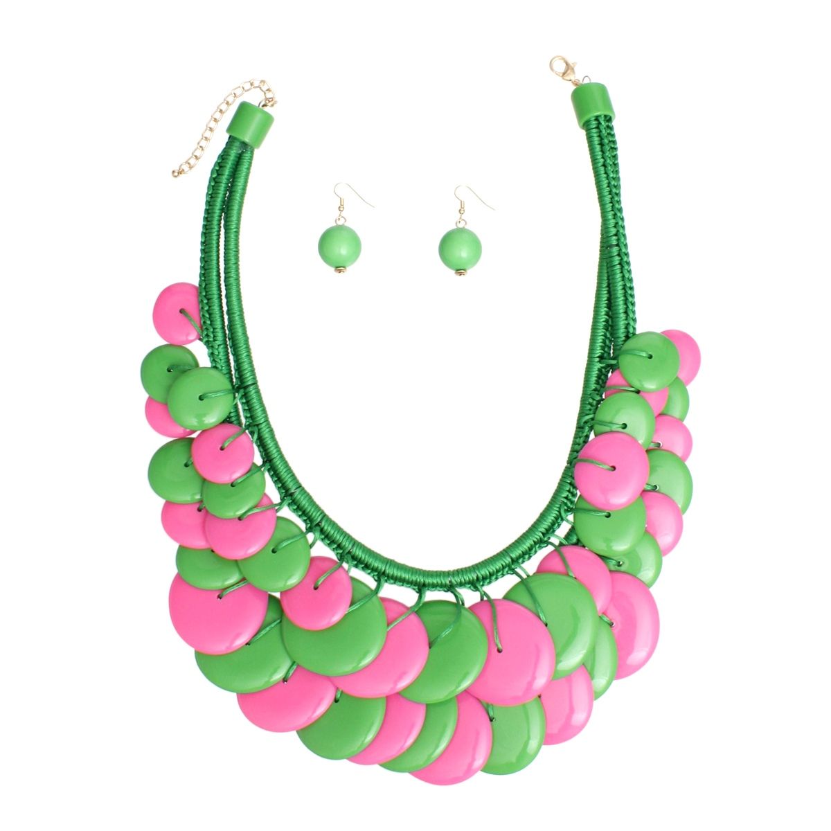 Dramatic Long Cord Disc Necklace Set