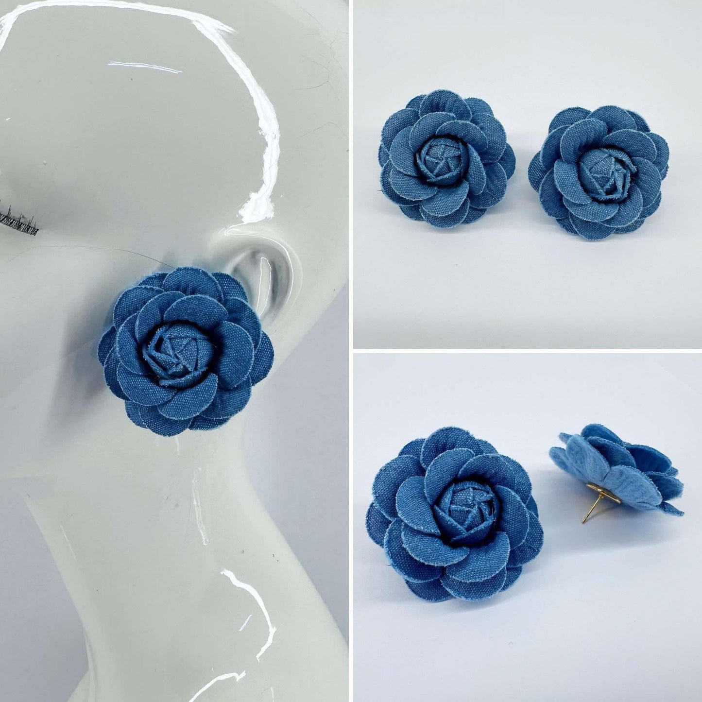 Denim Flower Earrings