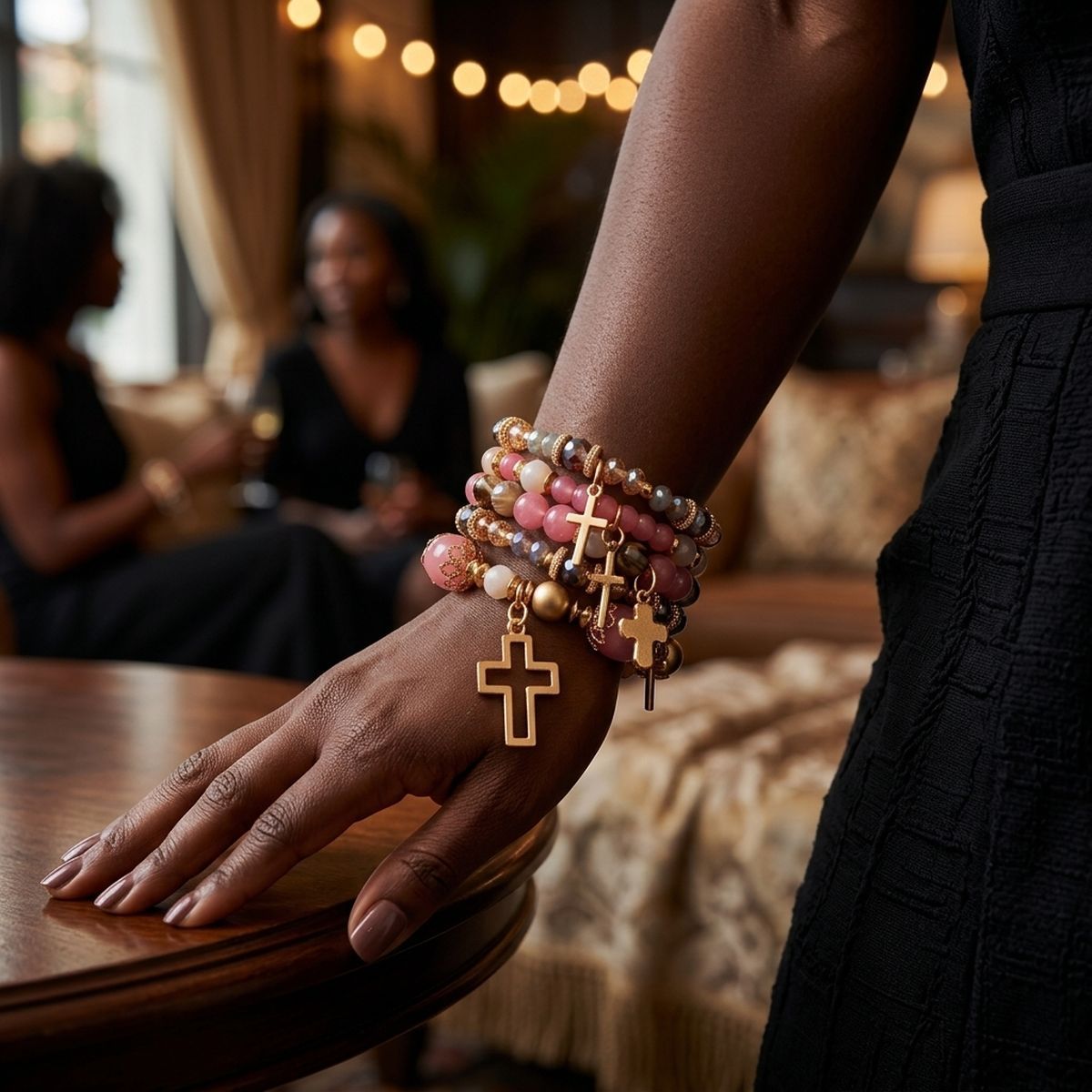 Pink Glass Bead Cross Bracelets
