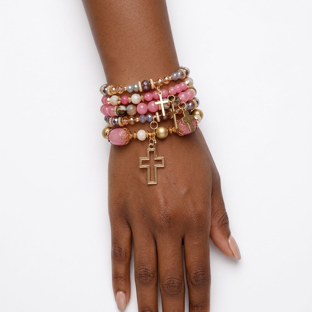 Pink Glass Bead Cross Bracelets