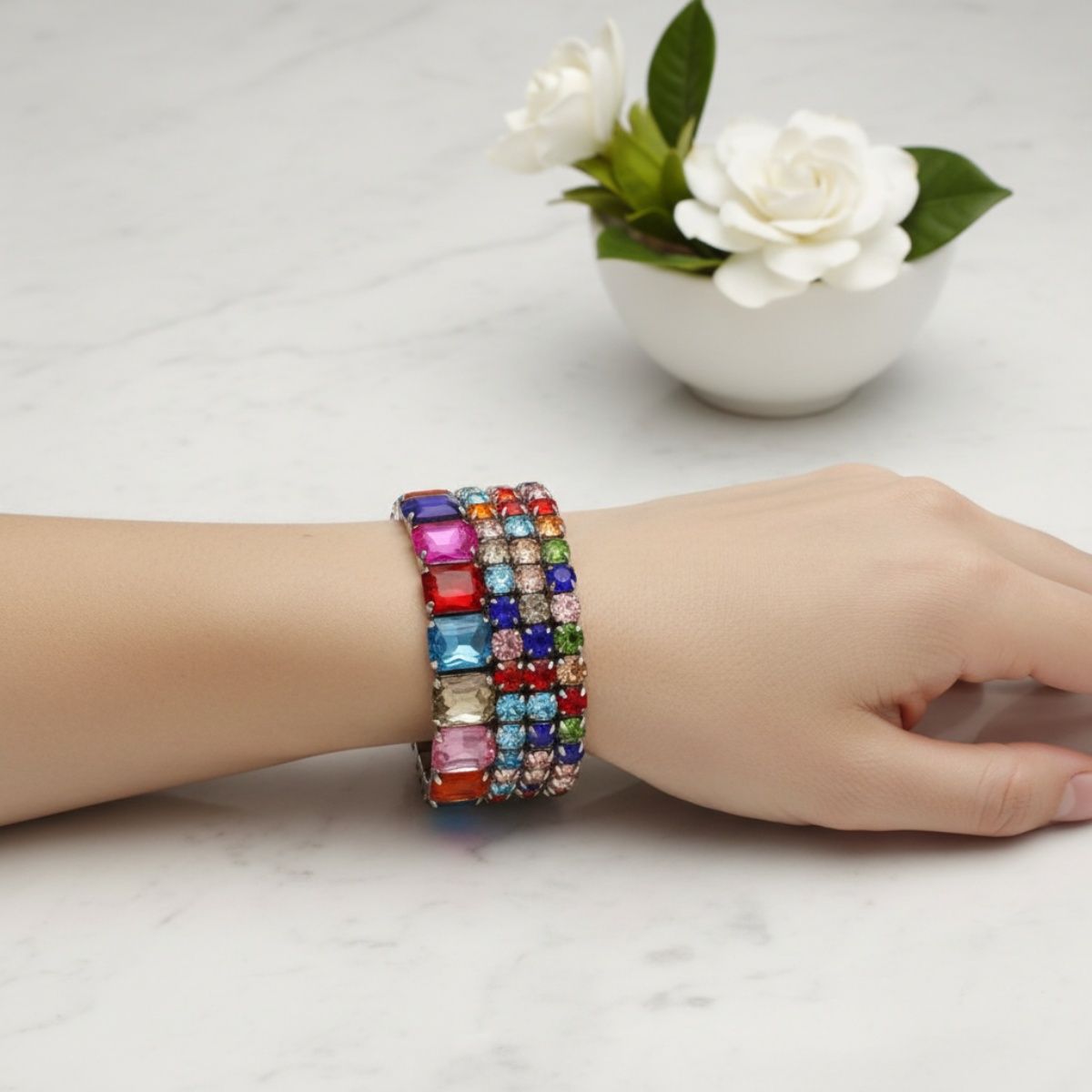 Tennis Bracelets Multicolor Crystal Silver Set