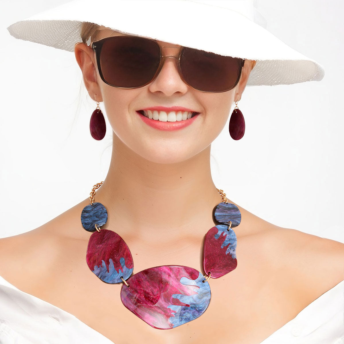 Marbled Fuchsia Dipped Collar Necklace