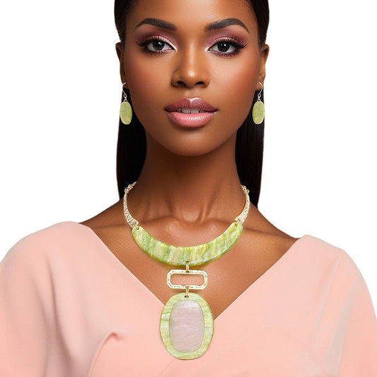 Pink and Green Marbled Geo Pendant Set