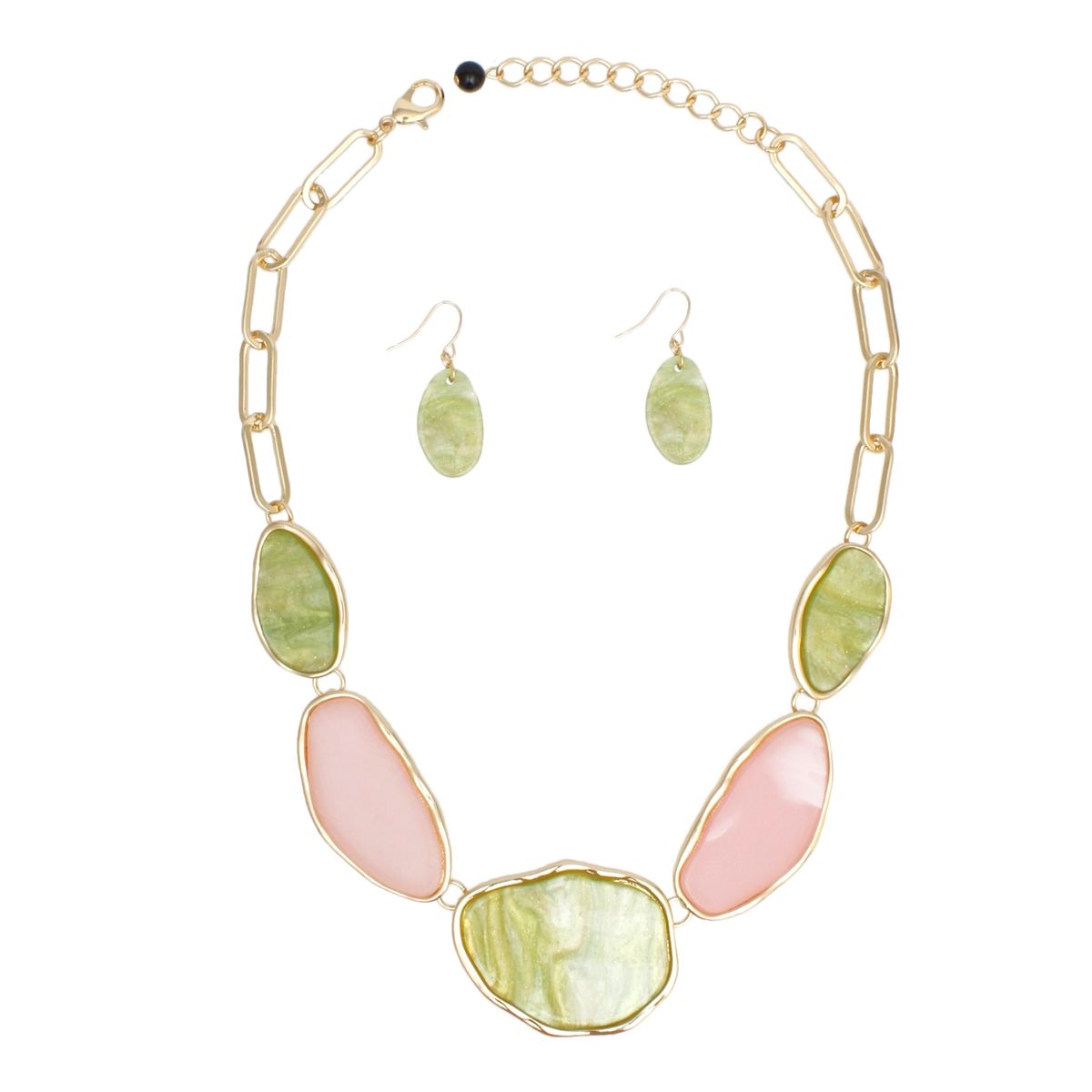 Collar Pink Green Agate Marbled Necklace