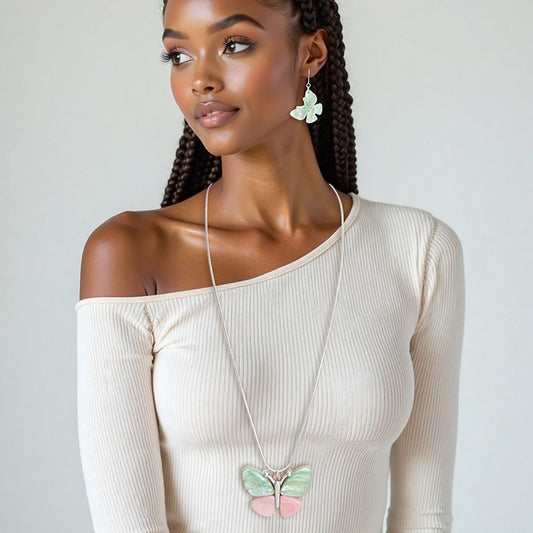 Pink Green Butterfly Long Chain Set