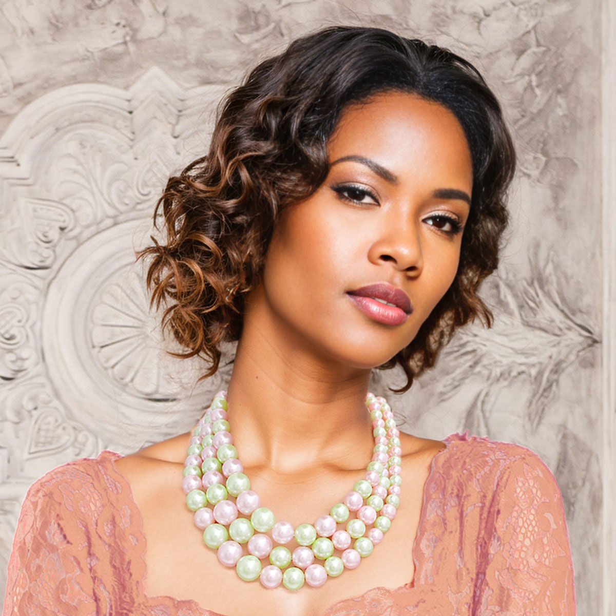 Light Pink Green 3 Layered Pearl Sorority