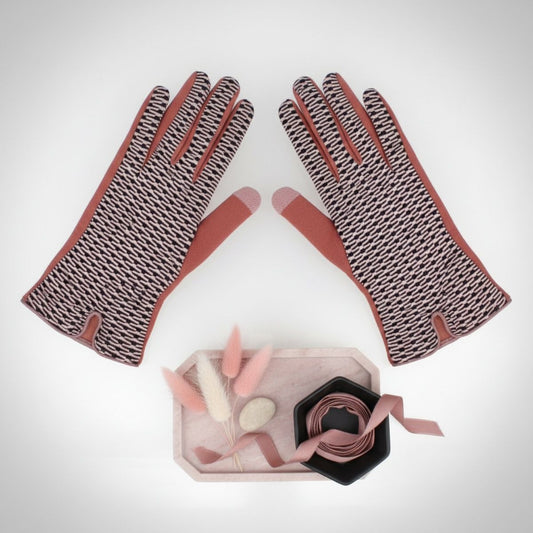 Pink Mauve Cross Wavy Touchscreen Winter Gloves