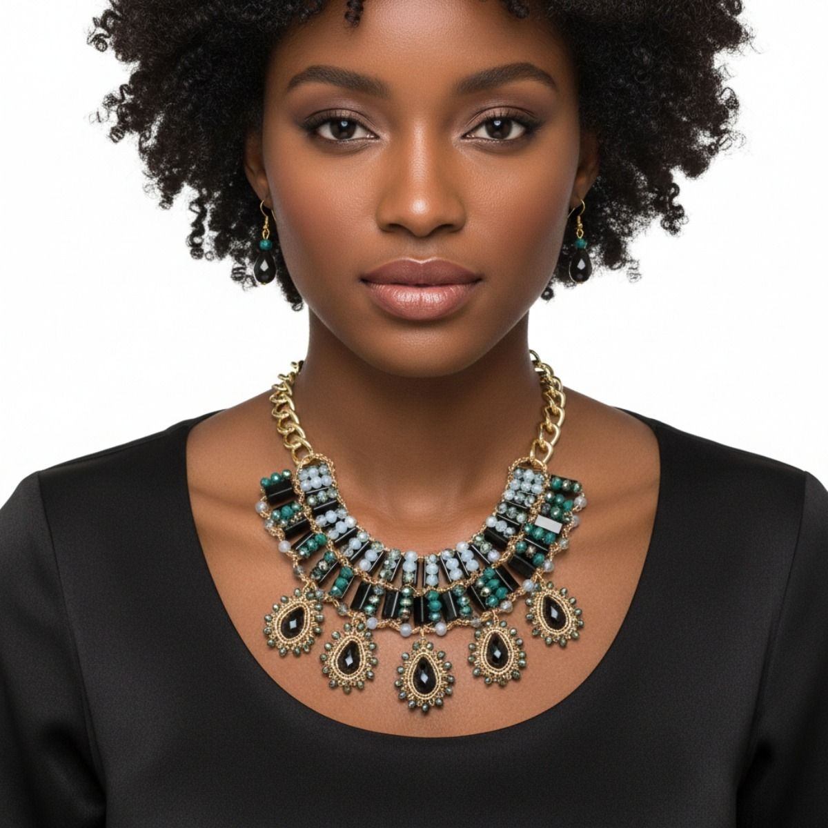 Black and Gold Bead Collar Set