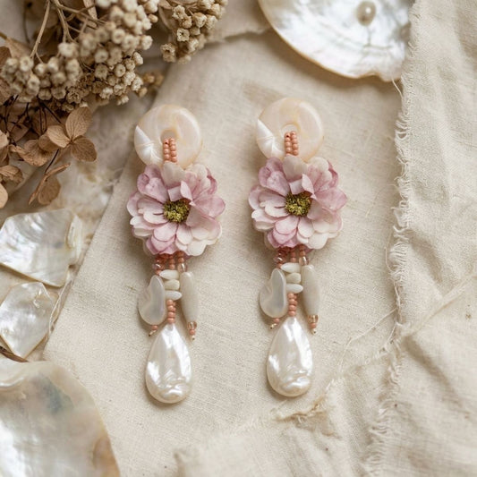 Pink Oversized Natural Floral Drop Earrings