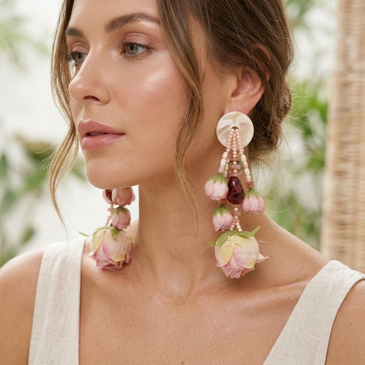 Oversized Blush Pink Faux Flower Tropical Earrings