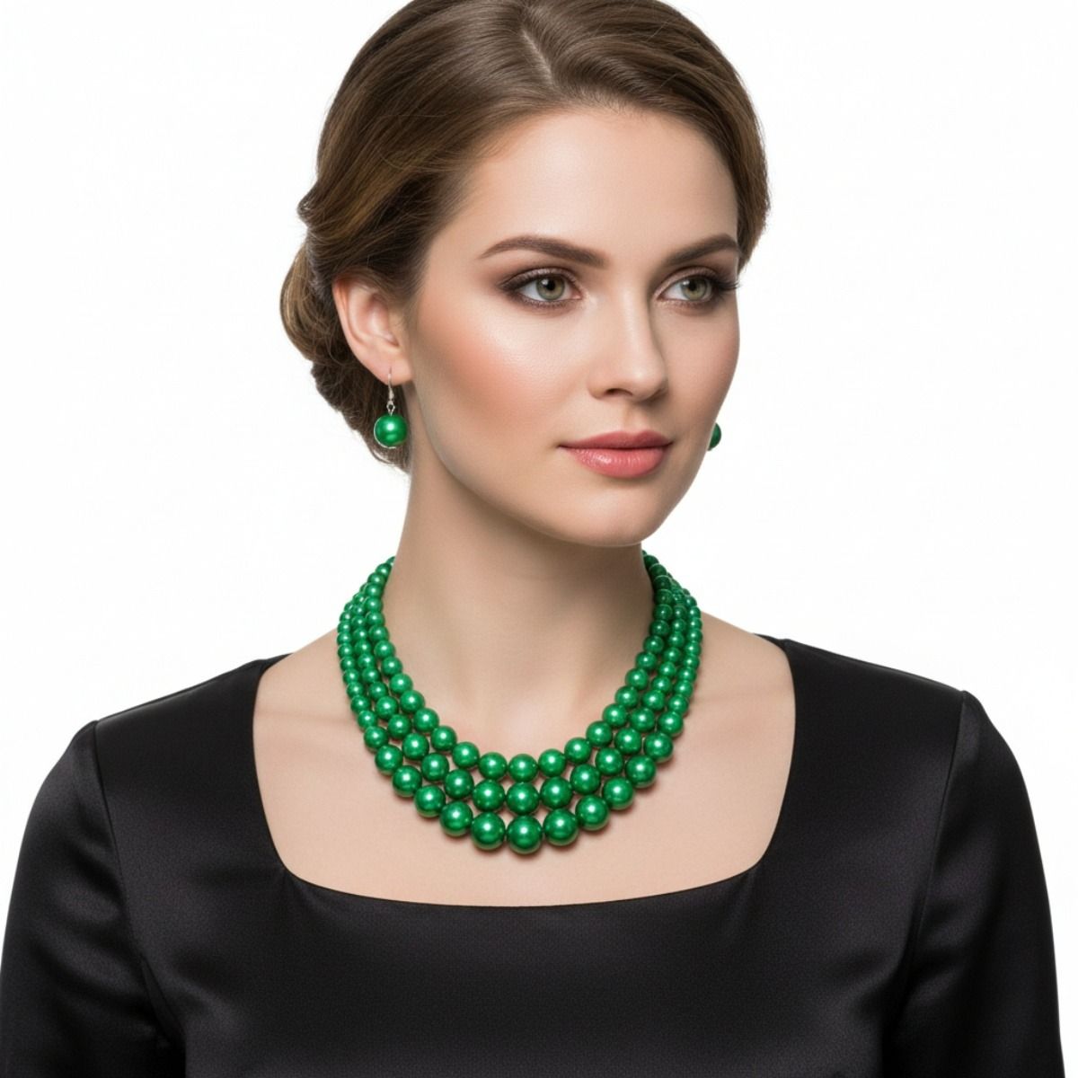 Multi Strand Green Pearl Necklace Set
