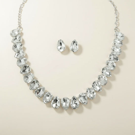 Silver Teardrop Crystals Gemstone Collar Necklace