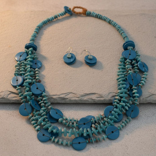 Tribal Turquoise Resin Bead Multi Layer Necklace