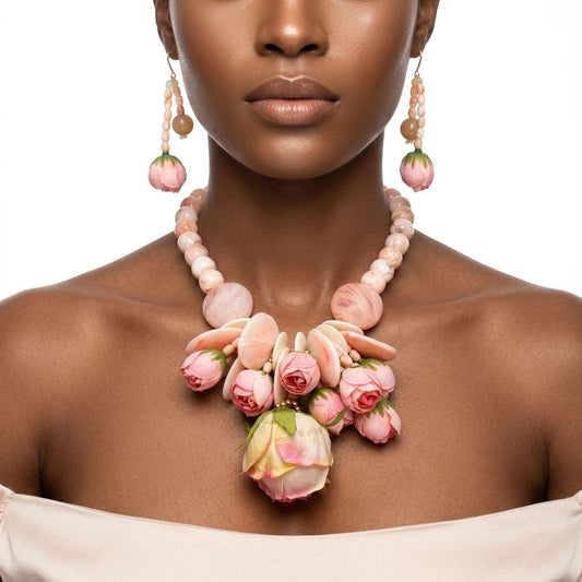 Pink Floral Garden Statement Bib Necklace