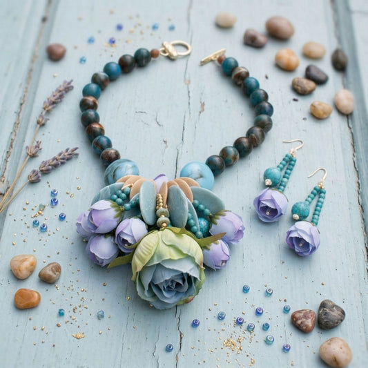 Turquoise Floral Garden Statement Bib Necklace