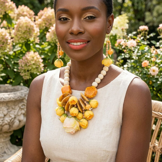 Yellow Floral Garden Statement Bib Necklace