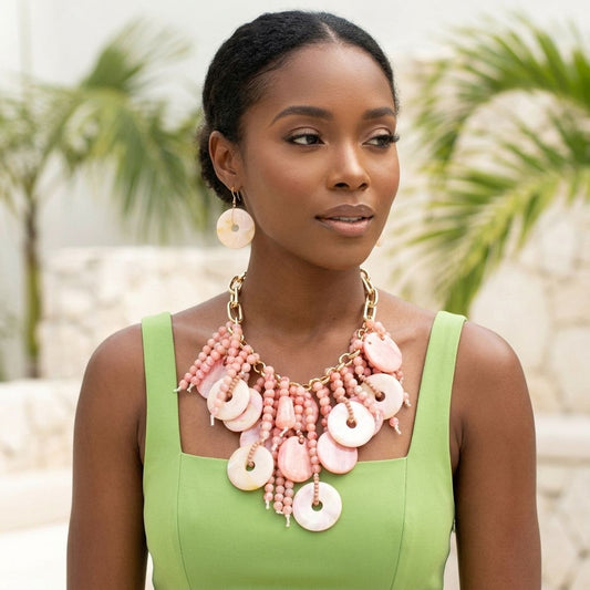 Pink Waterfall Fringe Tropical Getaway Necklace