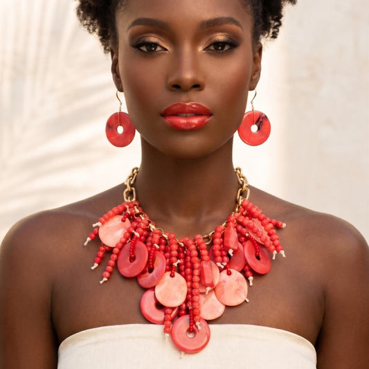 Red Waterfall Fringe Tropical Getaway Necklace