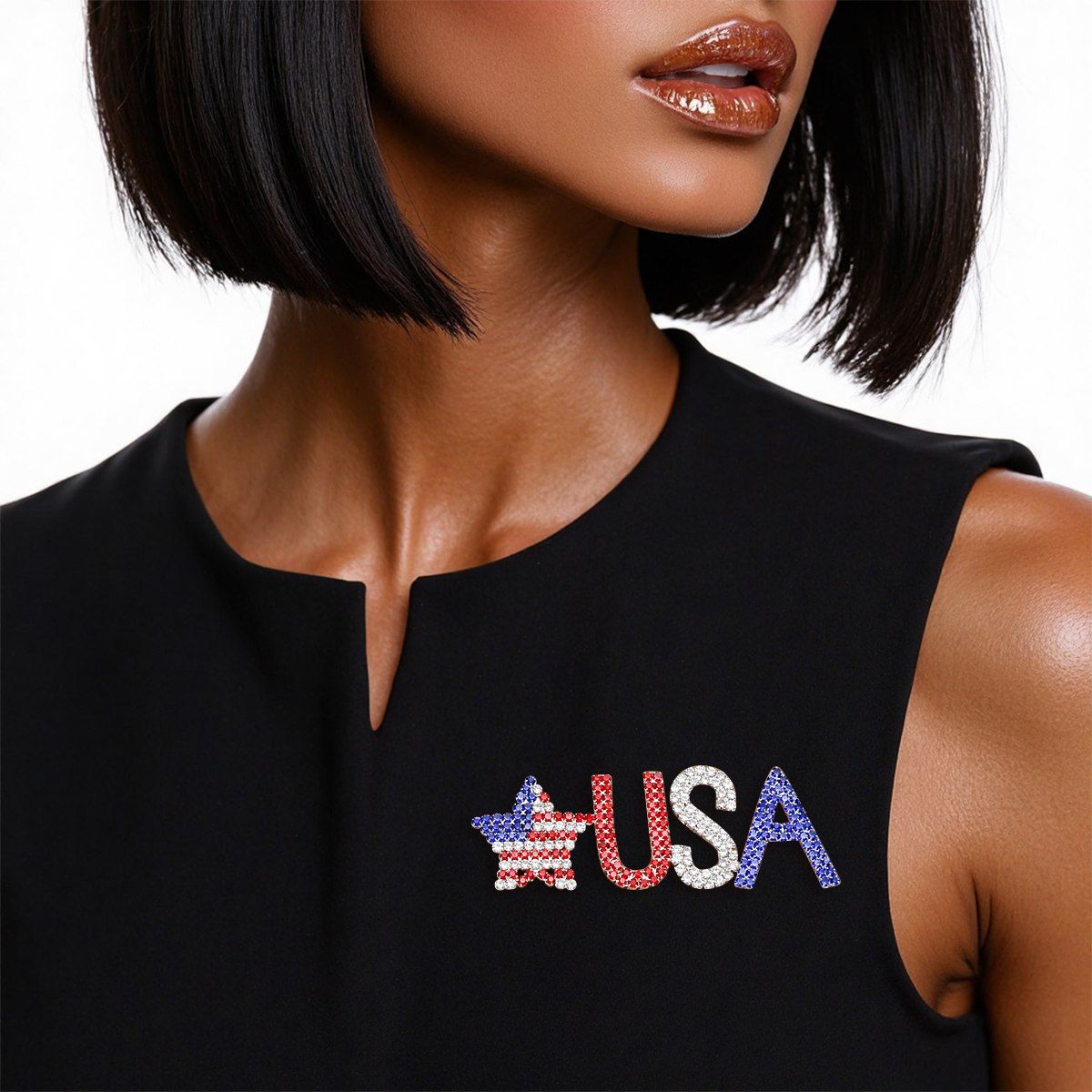 Patriotic Star spangled USA Glam Brooch for Women