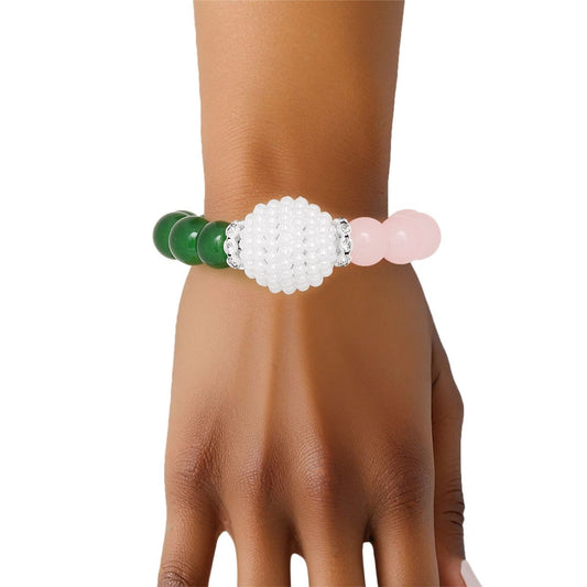 Pink Green Pearl Glass Bead Bracelet