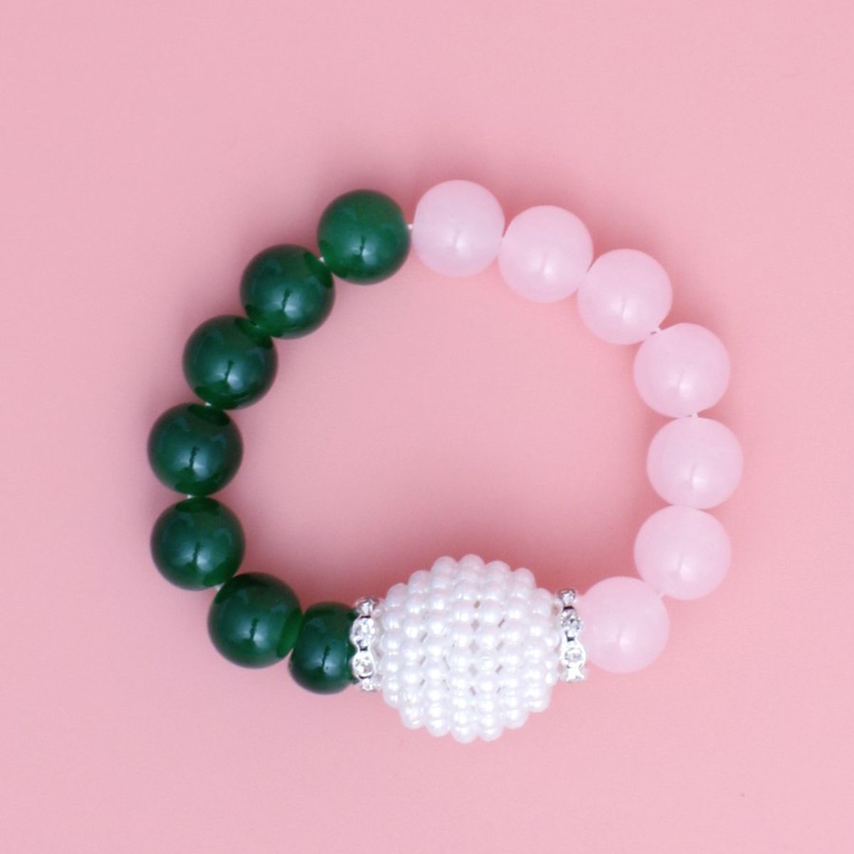 Pink Green Pearl Glass Bead Bracelet