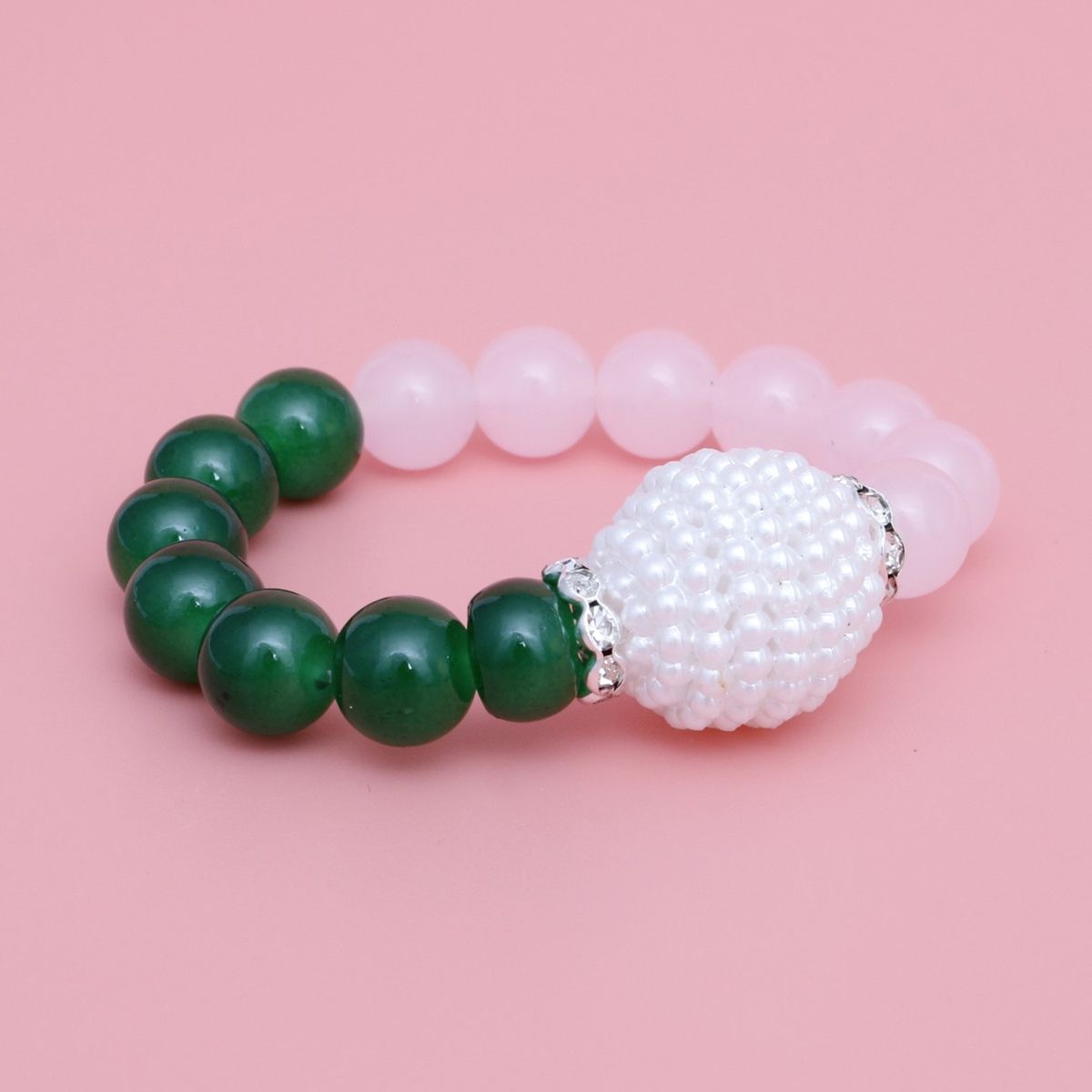 Pink Green Pearl Glass Bead Bracelet