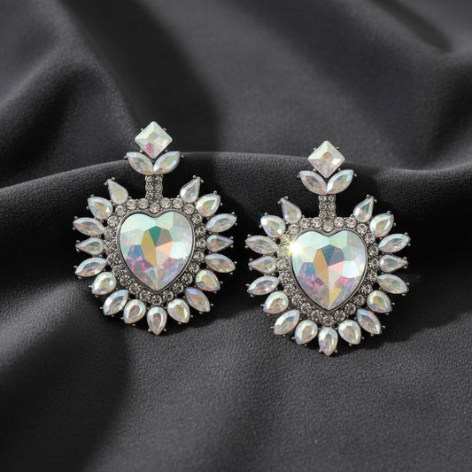 Stud Aurbo Crystal and Glass Heart Earrings