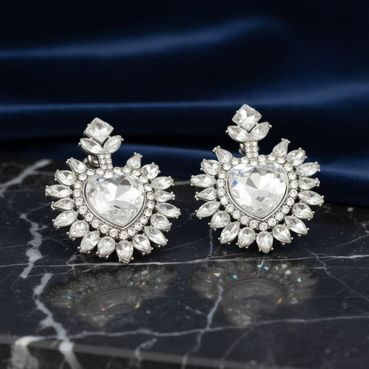 Stud Clear Crystal and Glass Heart Earrings