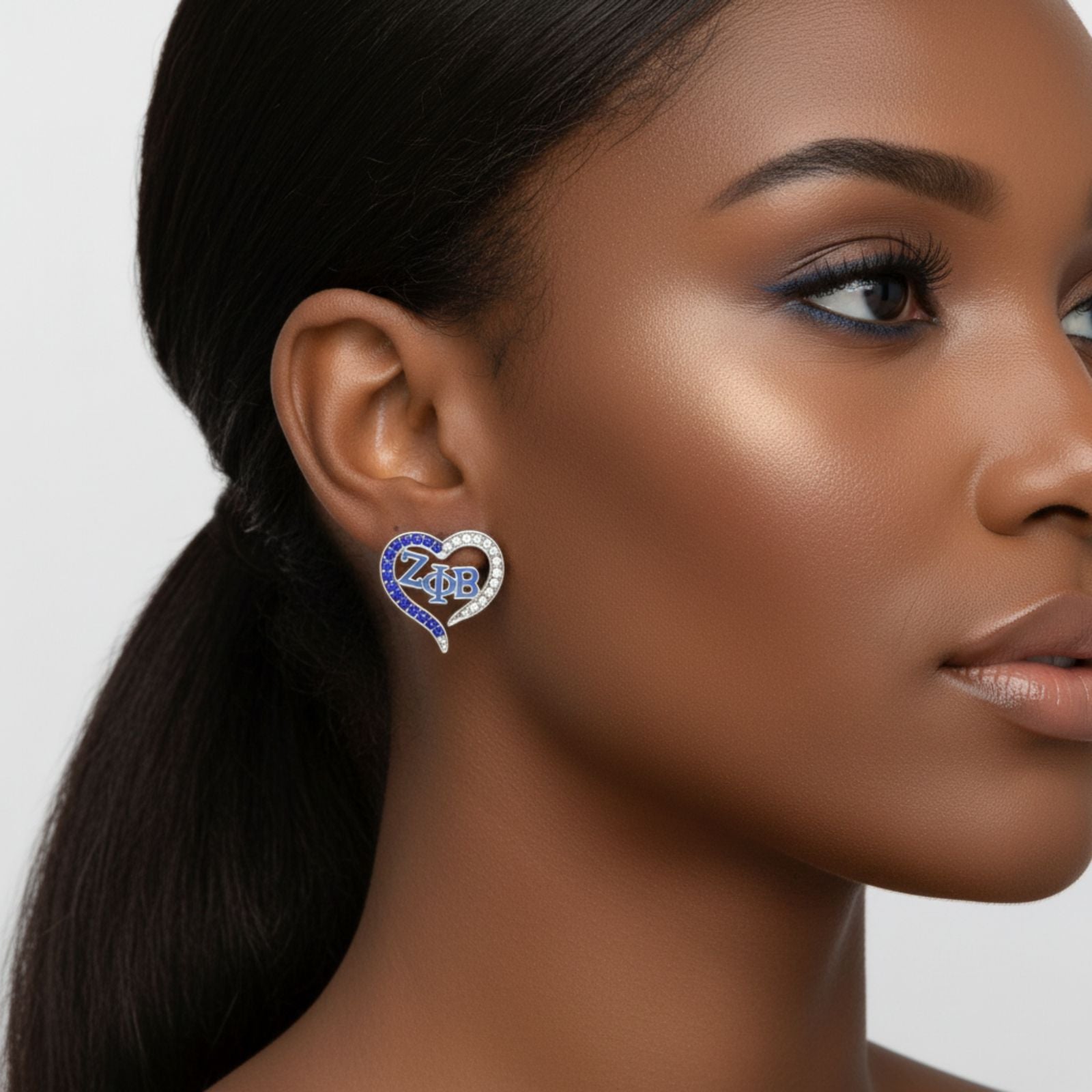ZPB Sorority Heart Blue Clear Bling Stud Earrings