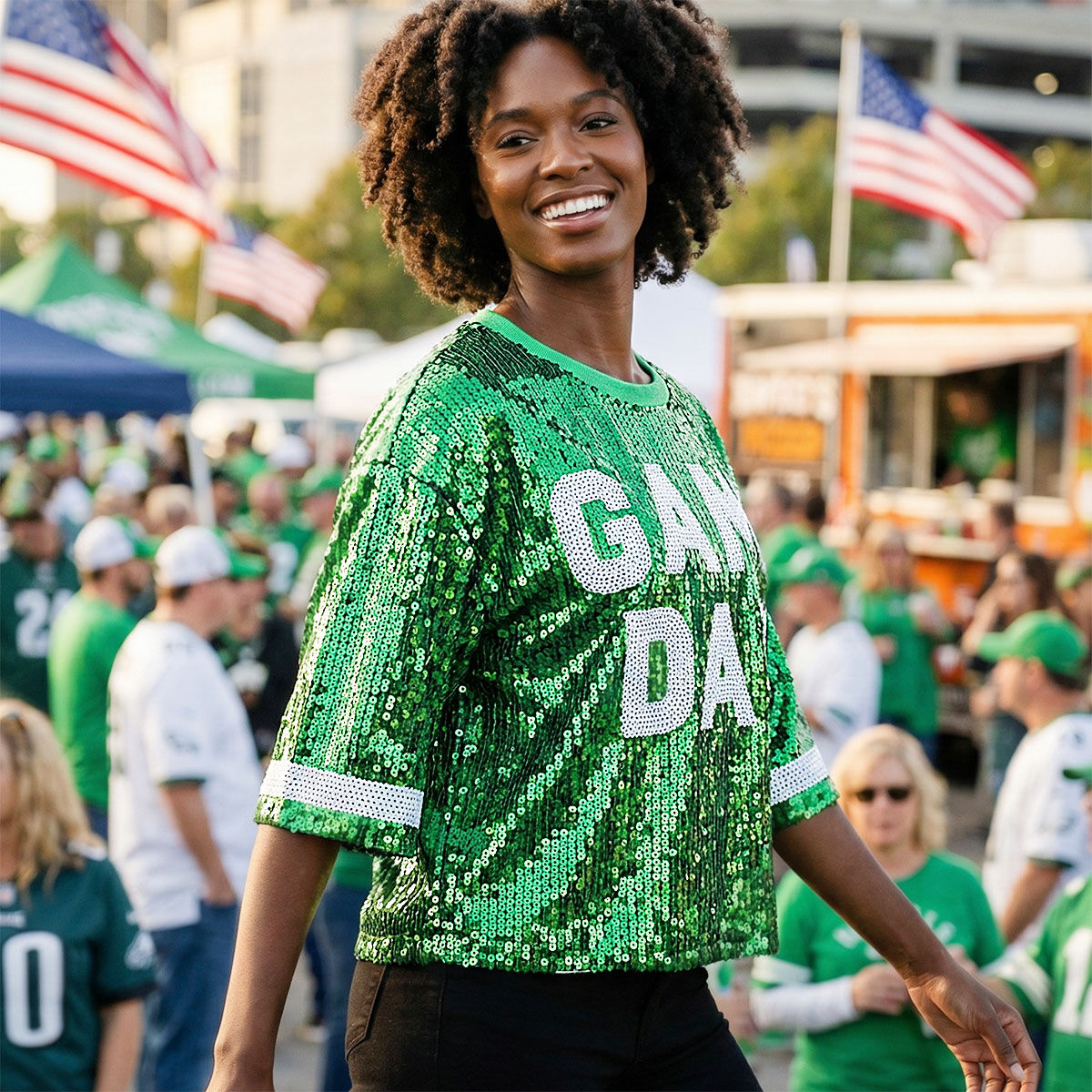 Jersey AKA Green White Sequin GAME DAY Crop Top
