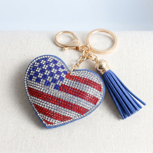 USA Patriotic Heart Padded Keychain Bag Clip