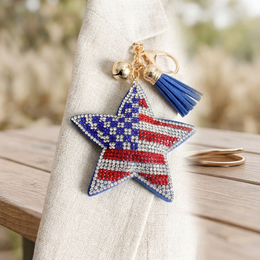 USA Patriotic Star Padded Keychain Bag Clip