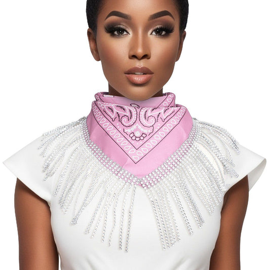 Pink and White Bandana Bling Fringe Necklace