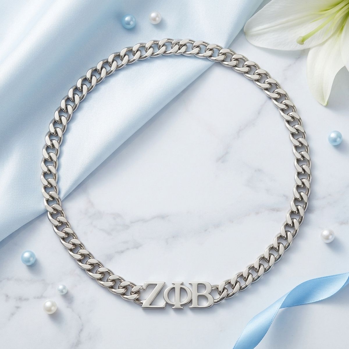 ZPB Sorority Silver Chain Greek Letter Necklace