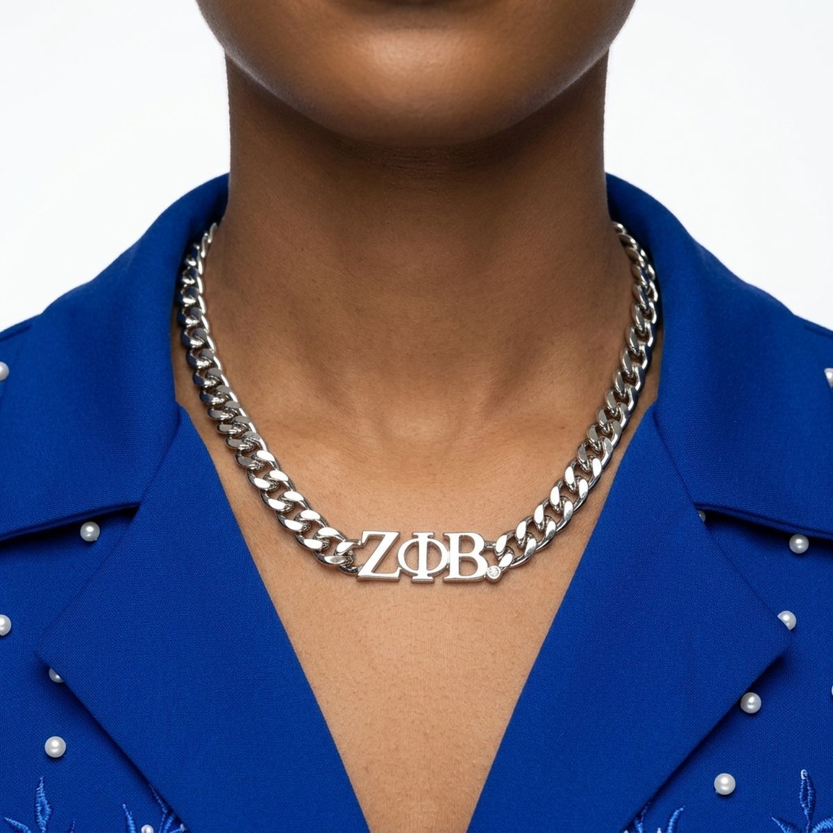 ZPB Sorority Silver Chain Greek Letter Necklace