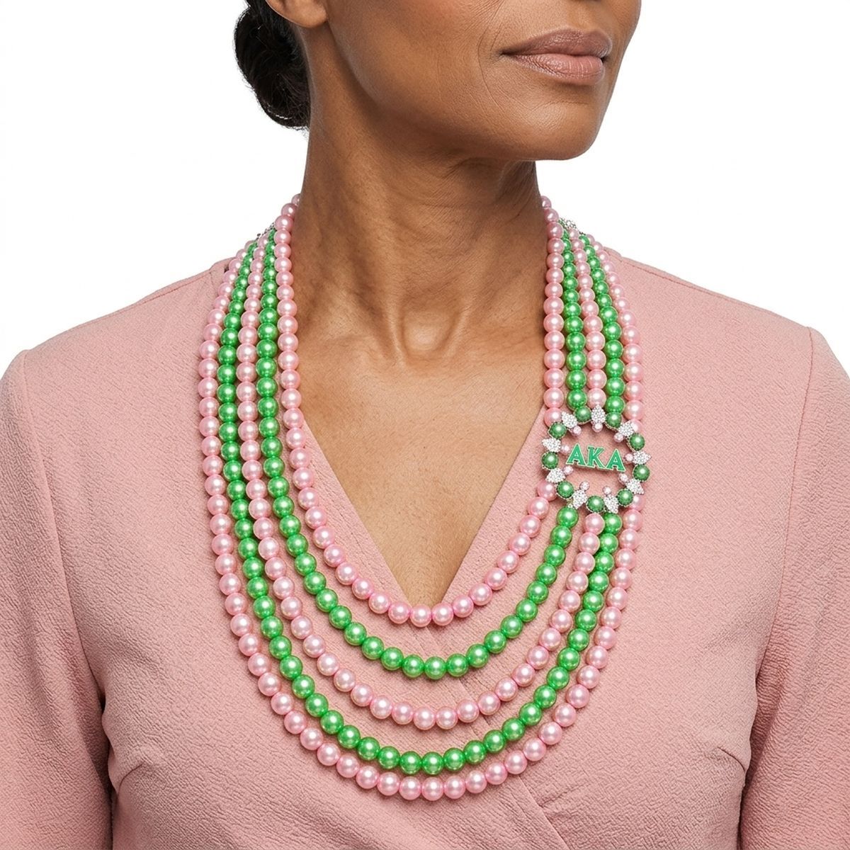 AKA Necklace Pink Green Pearl AKA Set