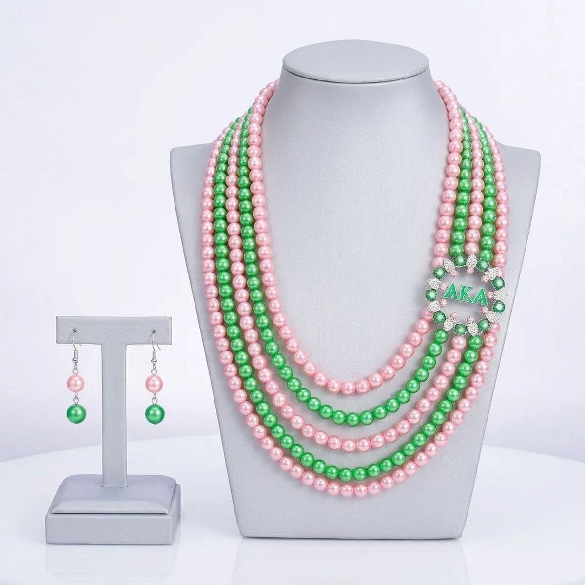 AKA Necklace Pink Green Pearl AKA Set