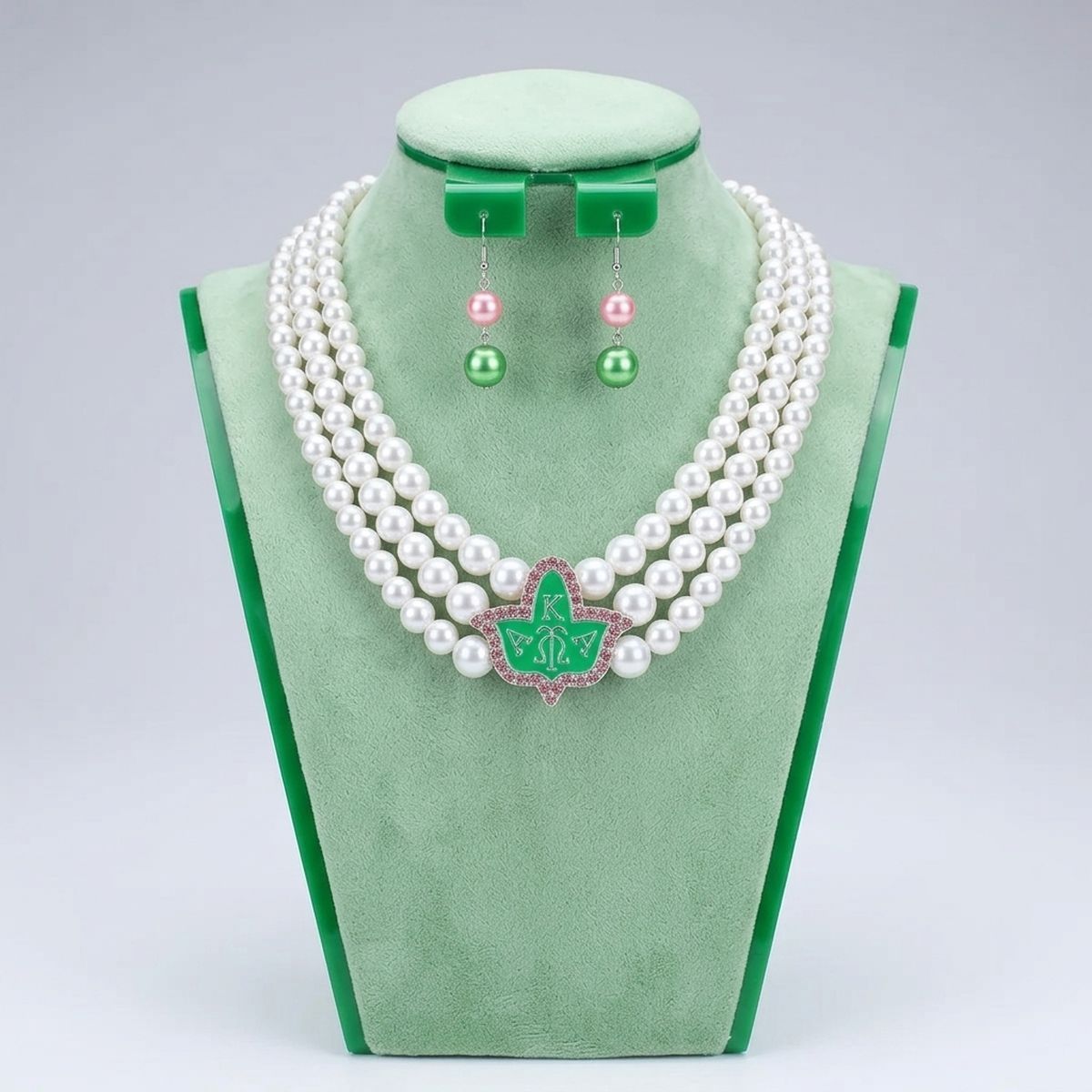 AKA Pearl Necklace Green Tea Rose AKA Set