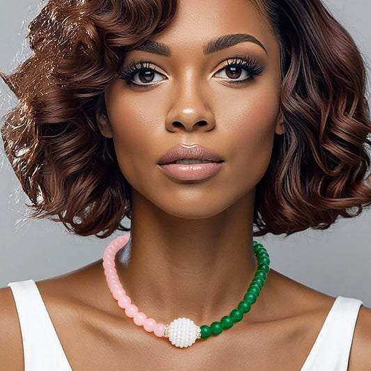 Pink Green Pearl Glass Bead Necklace