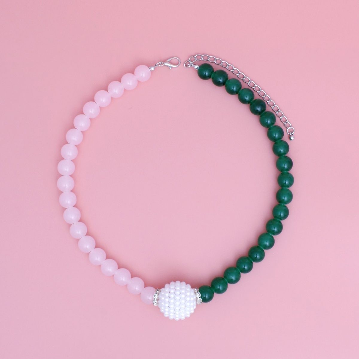Pink Green Pearl Glass Bead Necklace