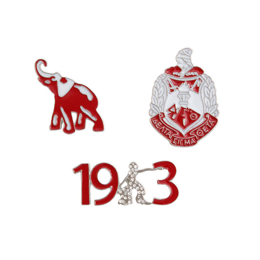 Red White Sorority DST Pin Set Shield Elephant