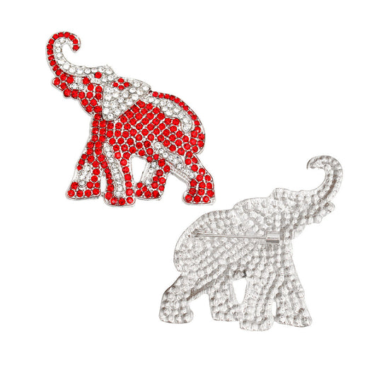 Silver and Red Full Elephant Brooch