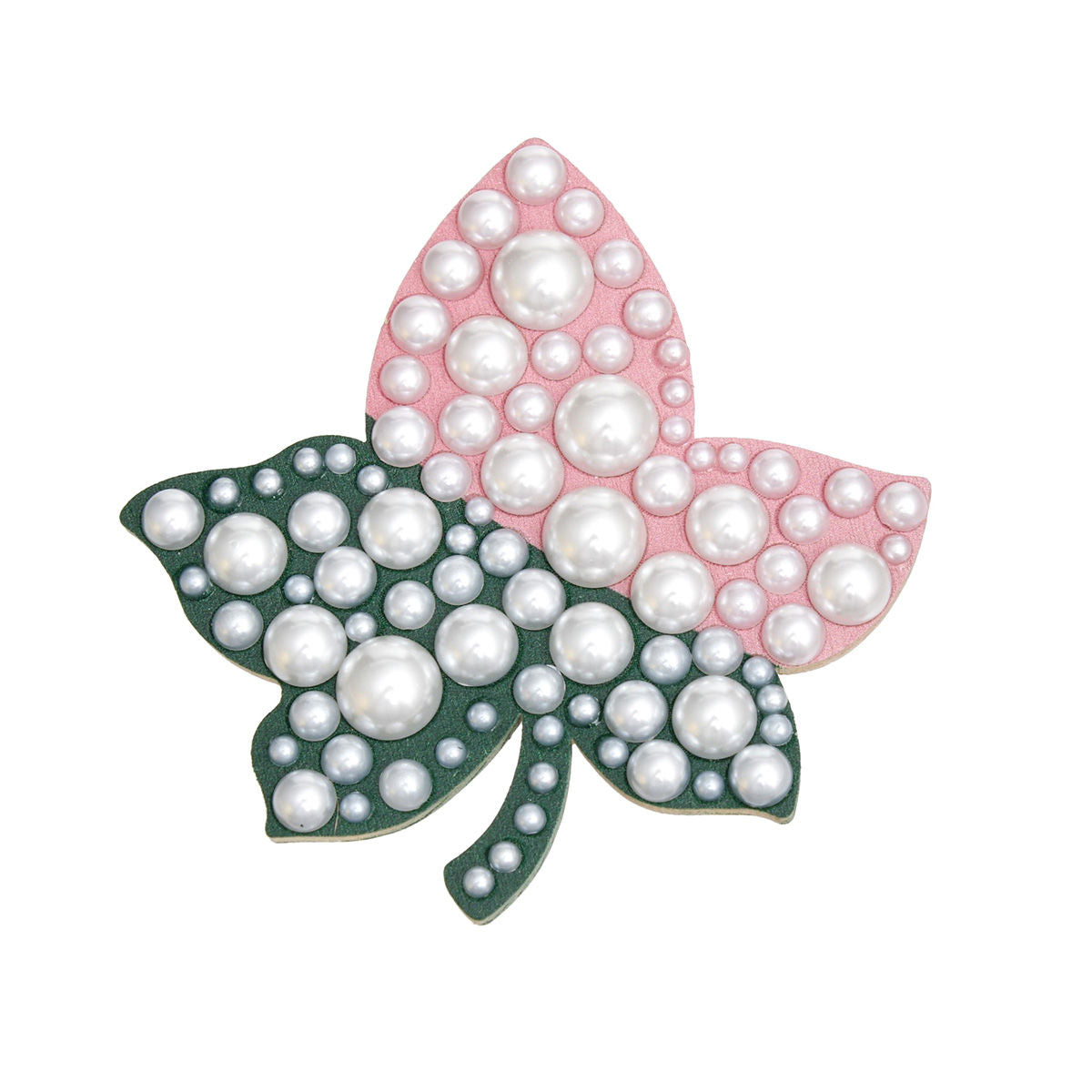 Pink Green Ivy Leaf Wood Pearl Brooch