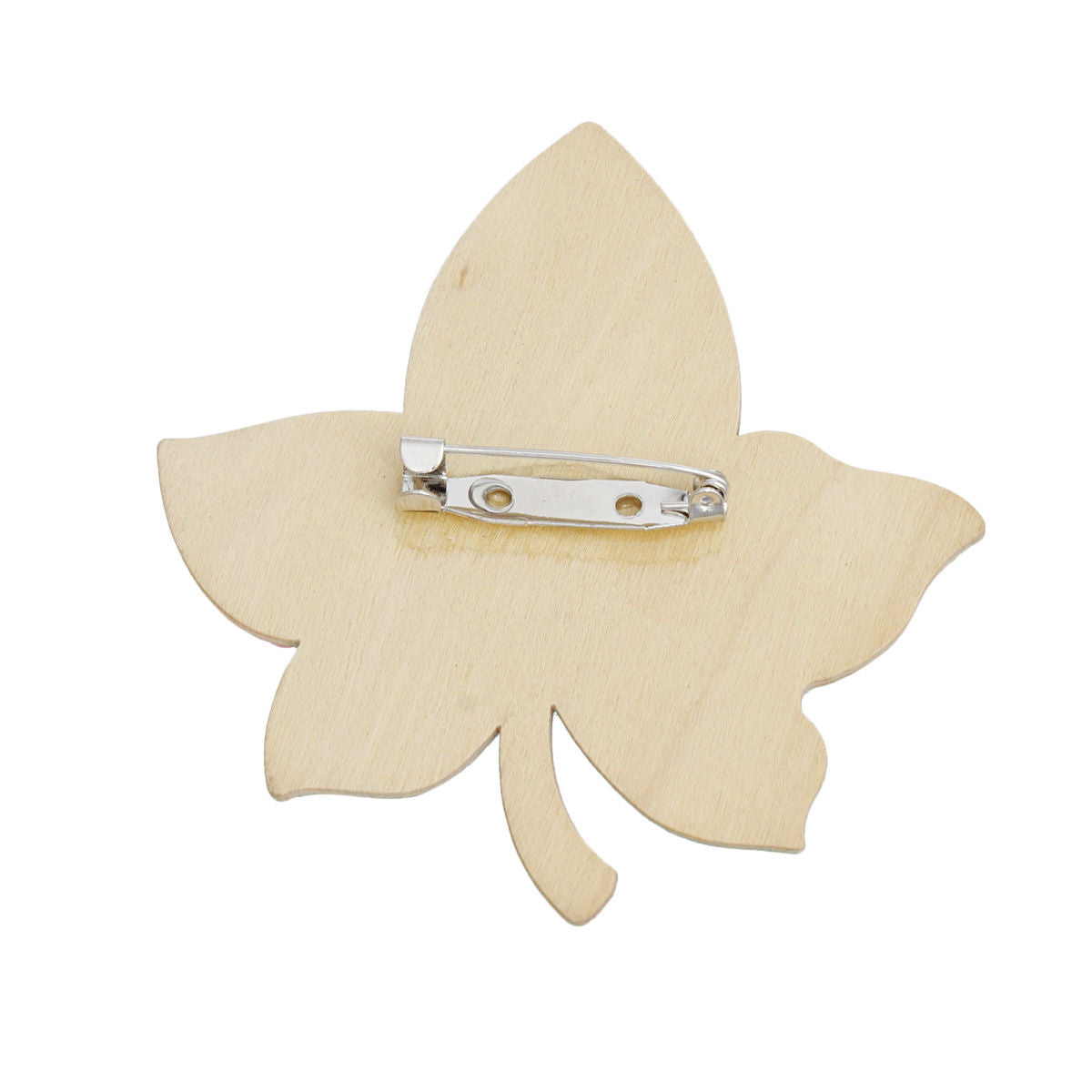 Pink Green Ivy Leaf Wood Pearl Brooch