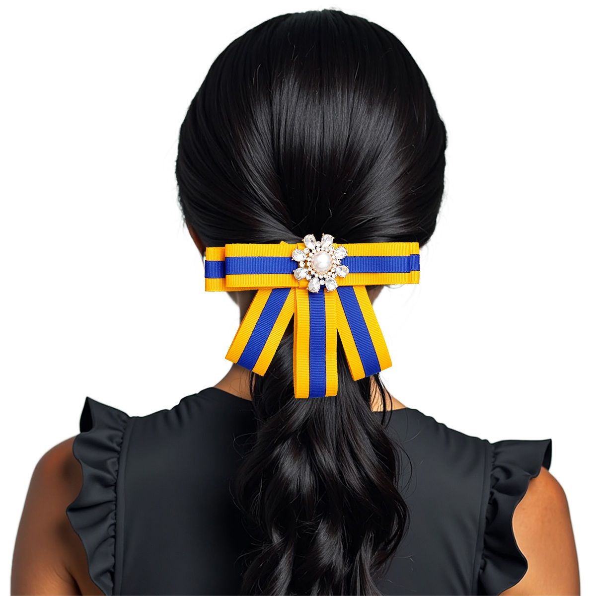 Blue Gold Bow Tie Style Brooch