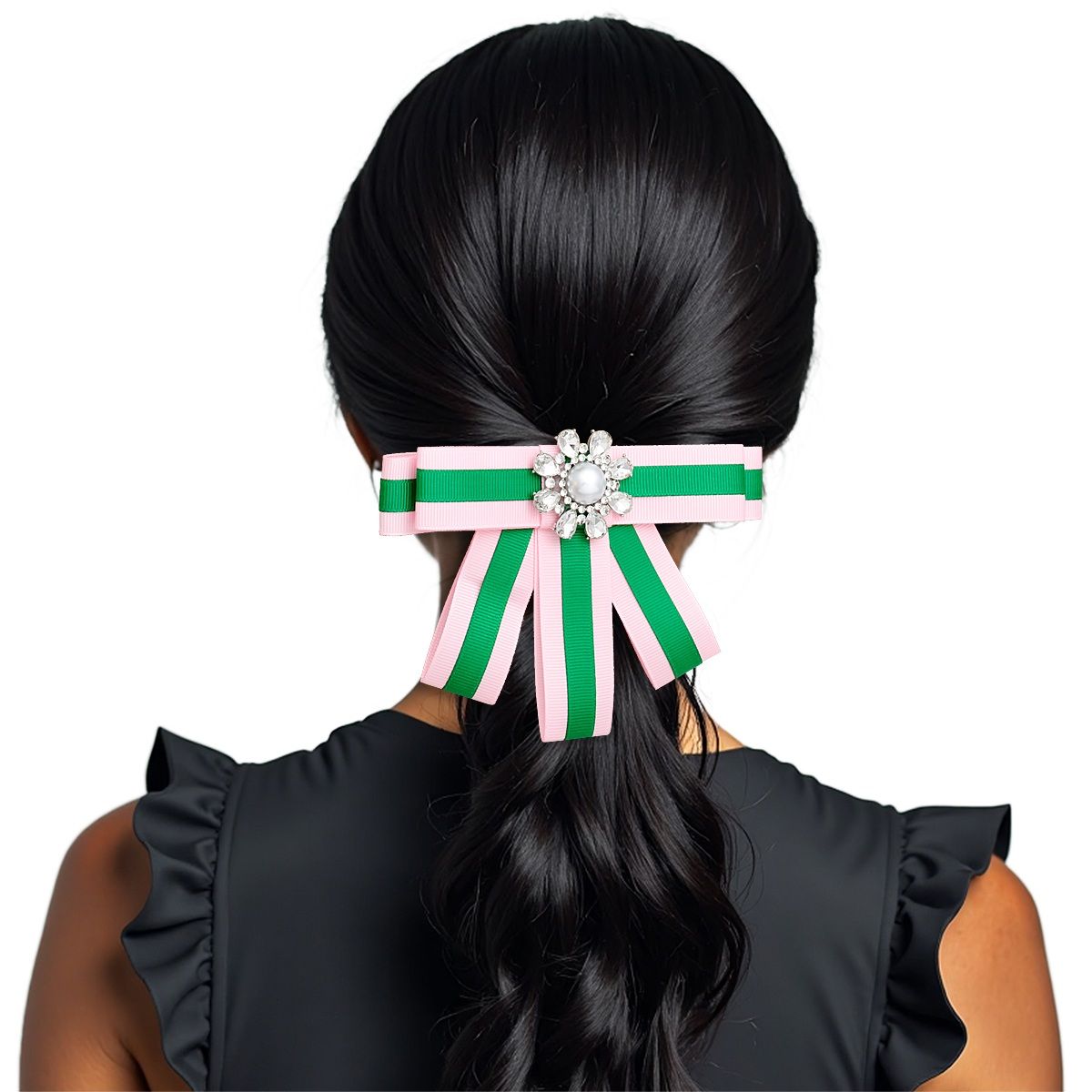 Pink Green Bow Tie Style Brooch
