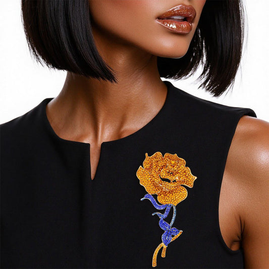 Sparkle Gold Rose Blooming Brooch